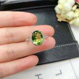 1.5ct Oval Green Peridot Engagement Ring Diamond Accent Halo 14k White Gold Over