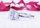2.3ct Emerald Simulated Diamond Three Stone Engagement Ring 14k WhiteGold Plated