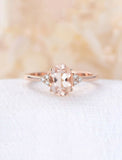 1.2ct Oval Cut Morganite Diamond Petite Round Accent Ring 14k Rose Gold Finish