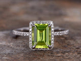2.3ct Engagement Ring Emerald Cut Green Peridot Diamond Halo 14k White Gold Over