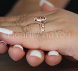 1ct Pear Cut Simulated Peach Morganite Milgrain Bridal Set 14k Rose Gold Plated