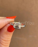 0.3ct Emerald Simulated Diamond Bezel Set Engagement Ring 14k White Gold Plated