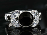3ct Round Black Diamond Engagement Ring Leaf Marquise Accent 14k White Gold Over