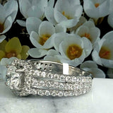 2.7ct Round Cut Diamond Engagement Ring Three Row Shank Halo 14k White Gold Over