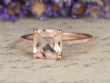 2.3ct Cushion Cut Peach Morganite Engagement Ring Hidden Halo 14k Rose Gold Over