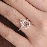 1ct Pear Cut Simulated Peach Morganite Halo Engagement Ring 14k Rose Gold Plated