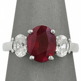2Ct Oval Cut Pink Ruby Diamond Trilogy Engagement Ring 14K White Gold Finish