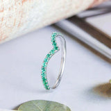 0.9ct Round Cut Green Emerald Wedding Band Curved V Shape 14k White Gold Finish