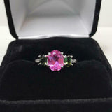 2.2ct Engagement Ring Oval Cut Pink Sapphire Three Stone 14k White Gold Finish