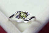 0.56ct Engagement Ring Round Cut Green Peridot Swirl Trilogy 14k White Gold Over