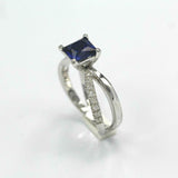 2ct Princess Blue Sapphire Diamond Split Band Engagement Ring 14k WhiteGold Over