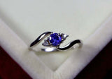 0.56ct Engagement Ring Round Cut Tanzanite Swirl Trilogy 14k White Gold Finish