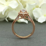 Antique Vintage Halo Engagement Ring 2ct Round Cut Diamond 14k Rose Gold Finish