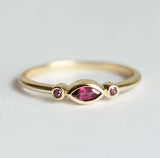 1ct Marquise Cut Pink Ruby Engagement Ring 14k Yellow Gold Finish Trilogy