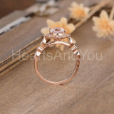 1ct Round Cut Simulated Peach Morganite Milgrain Halo Ring 14k Rose Gold Plated