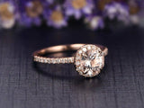 1ct Round Cut Peach Morganite Engagement Ring Diamond Halo 14k Rose Gold Finish