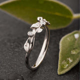 Floral Leaf Vine Engagement Ring 0.15ct Round Cut Diamond 14k White Gold Finish