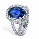 3ct Oval Cut Blue Sapphire Engagement Ring Halo Split Shank 14k White Gold Over