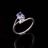 0.4ct Oval Cut Blue Tanzanite Stylish Split Shank Ring 14k White Gold Finish