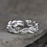 0.5ct Round Cut Green Emerald Wedding Band Leaf Petals 14k White Gold Finish