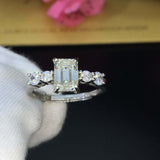 2.2ct Emerald Diamond Engagement Ring Five Stone Solitaire 14k White Gold Finish