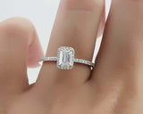 2ct Emerald Diamond Engagement Ring Halo 14k White Gold Finish with Round Accent
