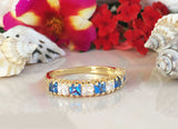 2.4ct Wedding Band Princess Cut Aquamarine Half Eternity 14k Yellow Gold Finish