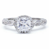 2.4ct Cushion Cut Diamond Engagement Ring Twist Shank Halo 14k White Gold Finish