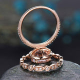 2.1ct Round Peach Morganite Engagement Ring 14k Rose Gold Finish Halo Bridal Set