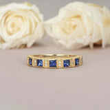 2ct Princess Cut Blue Sapphire Stylish Half Eternity Band 14k Yellow Gold Finish