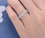 2.1ct Round Cut Moissanite Eternity Dual Row Wedding Band 14k White Gold Plated