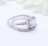 2ct Asscher Cut Diamond Halo Bridal Set Band Engagement Ring 14k White Gold Over