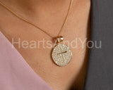 1ct Round Cut Moissanite Cross Pave Pendant with Chain 14K Yellow Gold Plated