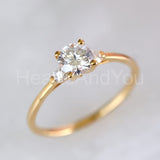 0.5ct Round Cut Moissanite Minimal Trilogy Engagement Ring 14k White Gold Plated