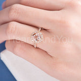 2ct Cushion Cut Simulated Peach Morganite Floral Halo Ring 14k Rose Gold Plated