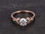 1.2ct Round Cut Diamond Engagement Ring Floral Leaf Design 14k Rose Gold Finish