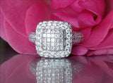 4Ct Princess Cut Diamond Iced Halo Cluster Engagement Ring 14K White Gold Finish