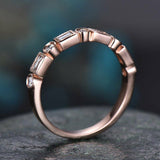 0.7Ct Baguette Round Cut Diamond Milgrain Wedding Ring Band 14K Rose Gold Finish