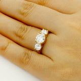 Three Stone Engagement Ring 2ct Round Cut VVS1D Diamond 14k Yellow Gold Finish