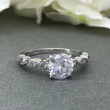 Accents Solitaire Engagement Ring 1.5ct Round Cut Diamond 14k White Gold Finish