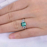 1.9ct Green Emerald Cut Engagement Ring Solitaire Trilogy 14k White Gold Finish
