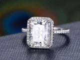 1.9ct Radiant Cut Diamond Solitaire with Accents Halo Ring 14k White Gold Finish
