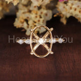 0.3ct Oval Stone Ring Setting Round Simulated Semi Mount 14k Rose Gold Plated
