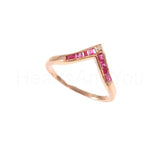 0.3ct Princess Cut Simulated Pink Ruby Chevron Wedding Band 14k Rose Gold Plated