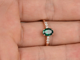 1.2ct Oval Cut Green Emerald Engagement Ring Diamond Accents 14k RoseGold Finish