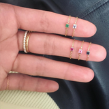 0.15ct Princess Cut Green Emerald Solitaire Chain Ring 14k Yellow Gold Finish