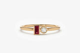 0.4ct Baguette Cut Pink Ruby Two Stone Minimalist Ring 14k Rose Gold Finish