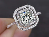 2.5ct Princess Diamond Round Accent Dual Halo Engagement Ring 14k WhiteGold Over