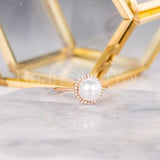 0.4ct Round Cut Simulated Diamond Pearl Halo Minimalist Ring 14k RoseGold Plated