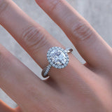 3Ct Oval Cut Diamond Twist Shank Halo Engagement Ring 14K White Gold Finish